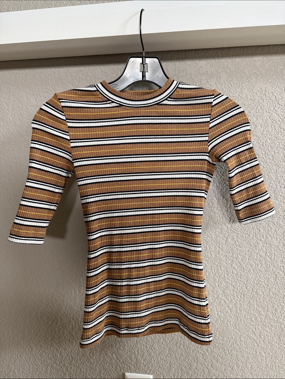 Rosetta Getty Cropped Sleeve Striped Ribbed Tee Sz XS